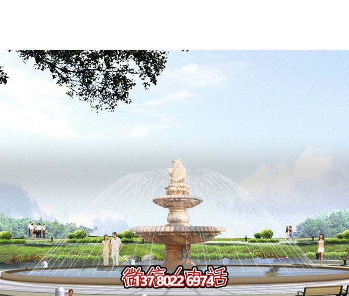 精美漢白玉噴泉，石雕鯉魚雕塑擺放