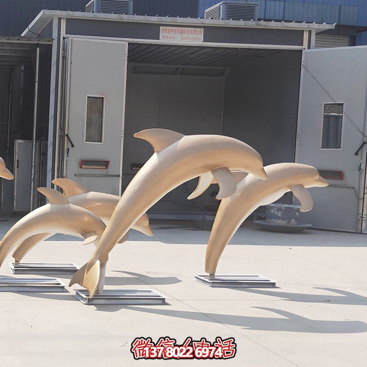 高端不銹鋼海豚雕塑，為售樓部門口增添完美視覺(jué)
