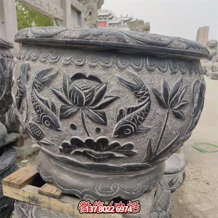 浪漫滿池仿古石雕荷花魚(yú)圓缸
