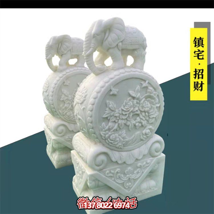 給庭院增添經(jīng)典氣息，漢白玉石抱鼓門墩裝飾