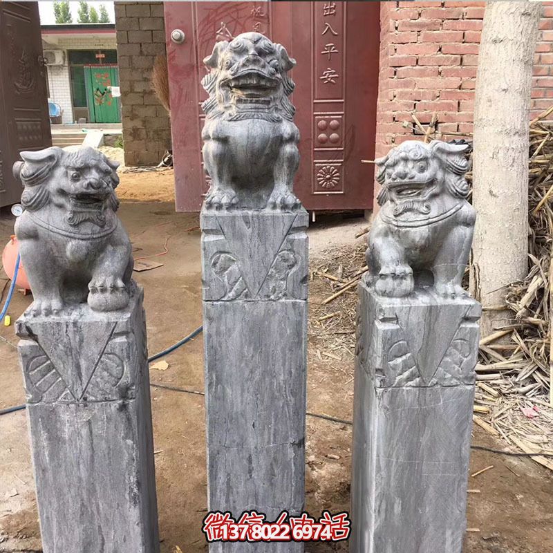 經典仿古石獅子拴馬柱擺件，點綴園林