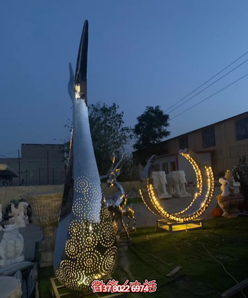 城市花園裝飾照明創(chuàng)意抽象雕塑天鵝