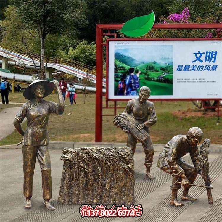 仿銅雕塑民俗人物玻璃鋼農(nóng)耕干活紀(jì)念品