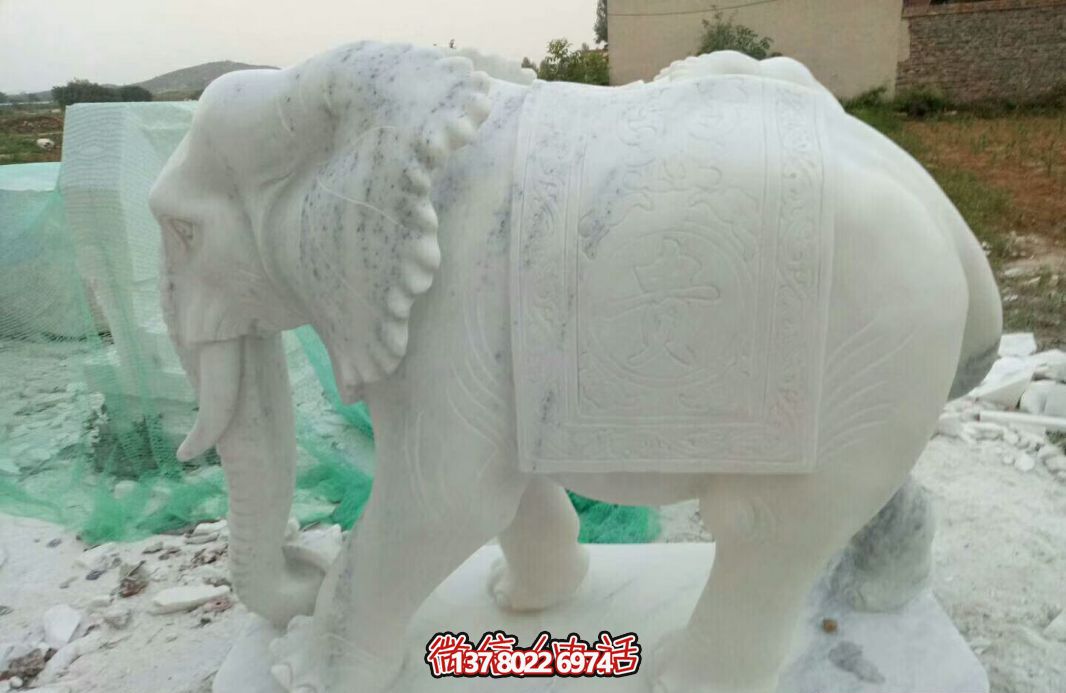 經典漢白玉大象雕塑，戶外空間創意裝飾