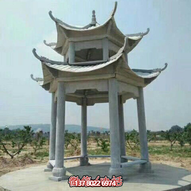 精美仿古建筑二層砂巖大理石涼亭，休閑擺放公園中