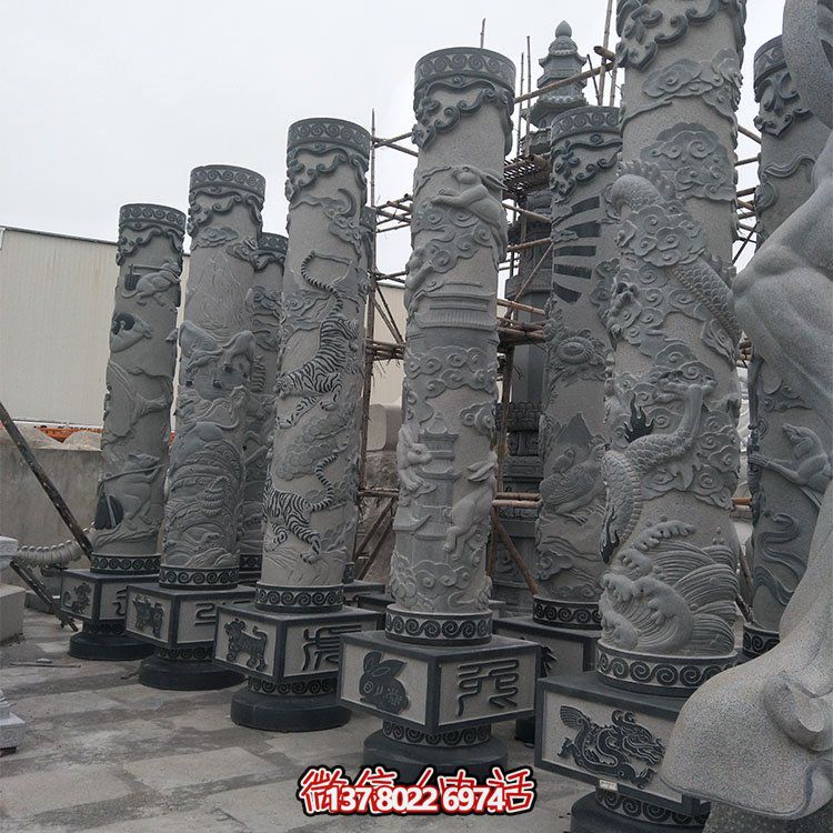精美石雕十二生肖浮雕，傳承文化，點(diǎn)綴廣場(chǎng)柱子