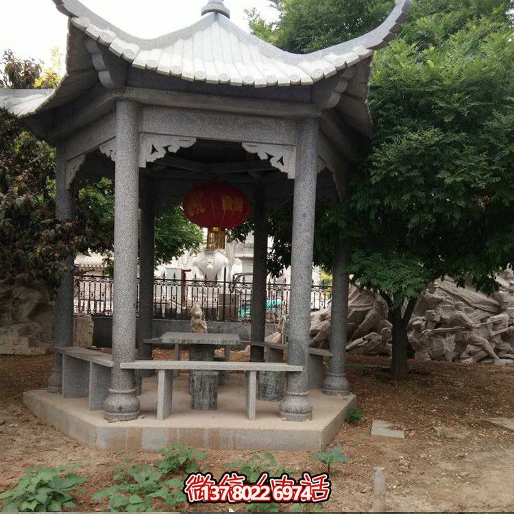 精美青石雕刻仿古中式涼亭，裝點精美公園戶外