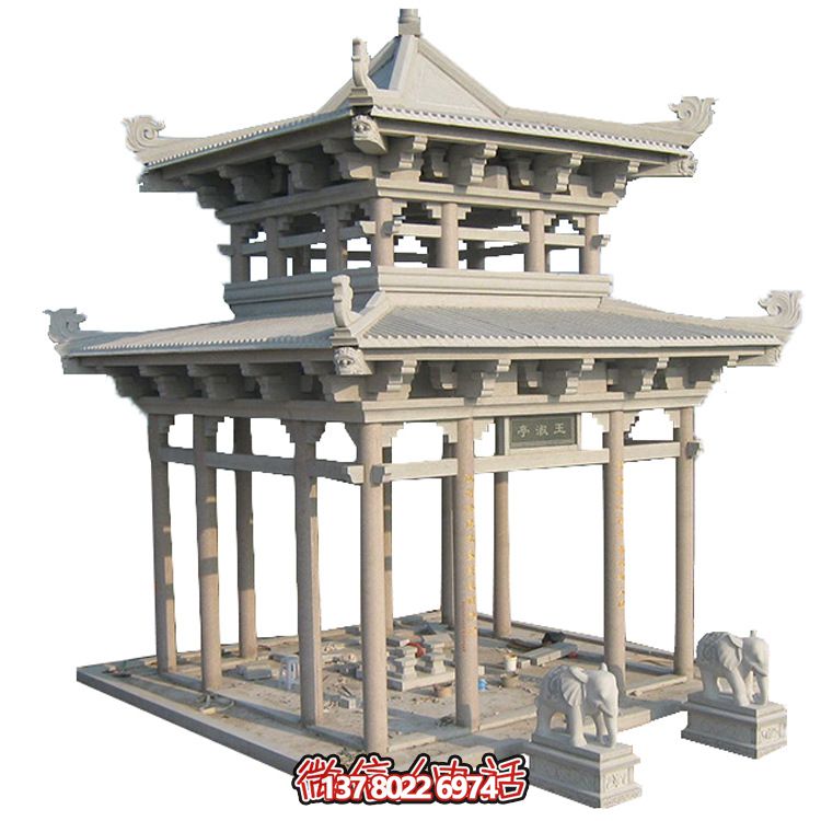 古典多角涼亭建筑大氣，石雕精美，園林景觀完美