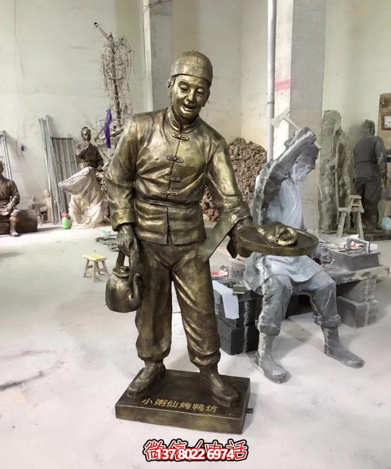 玻璃鋼小吃鋪，雕塑裝飾，店小二上菜