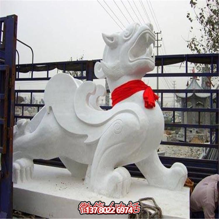 大理石石雕麒麟，古典庭院裝飾精美大型雕塑