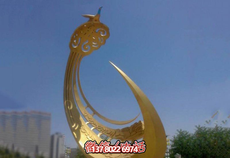 精美不銹鋼鳳凰雕塑，點(diǎn)綴戶外廣場