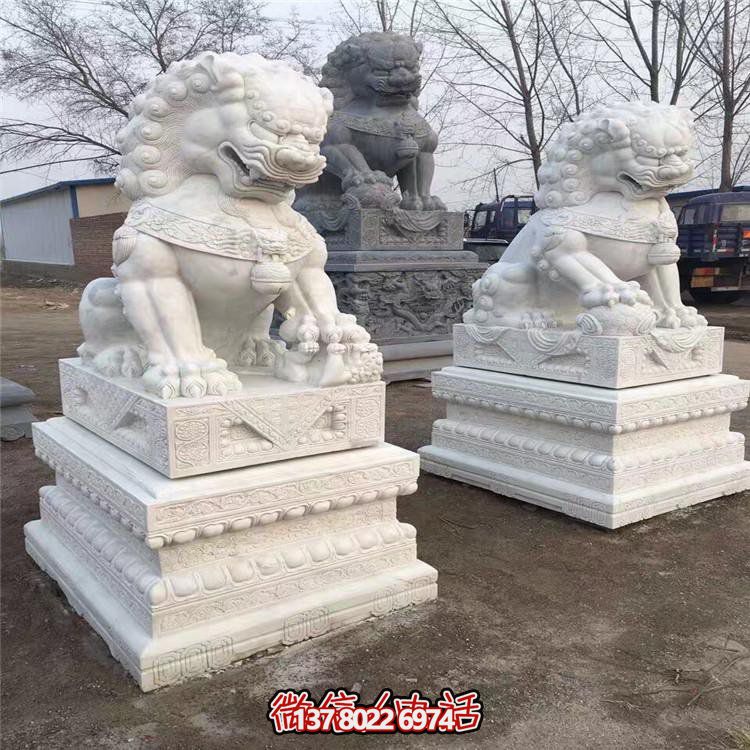 天然石材漢白玉獅子鎮(zhèn)宅招財(cái)別墅門口雕塑