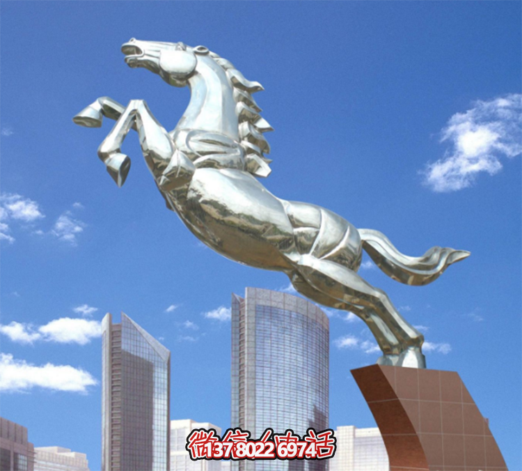 不銹鋼馬兒雕塑，鏡面騰空的馬兒雕塑，企業(yè)精神標識標志