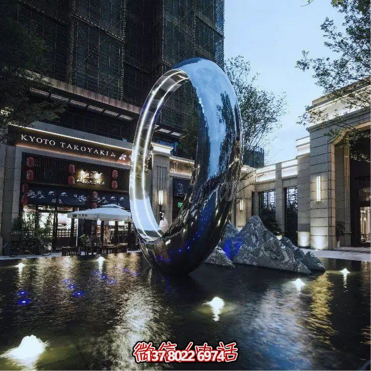 不銹鋼圓環，水景噴泉裝飾燈光雕塑