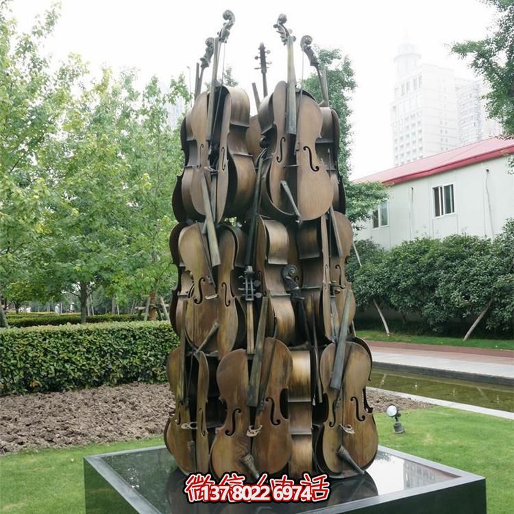 創意玻璃鋼仿真大提琴園林景觀雕塑