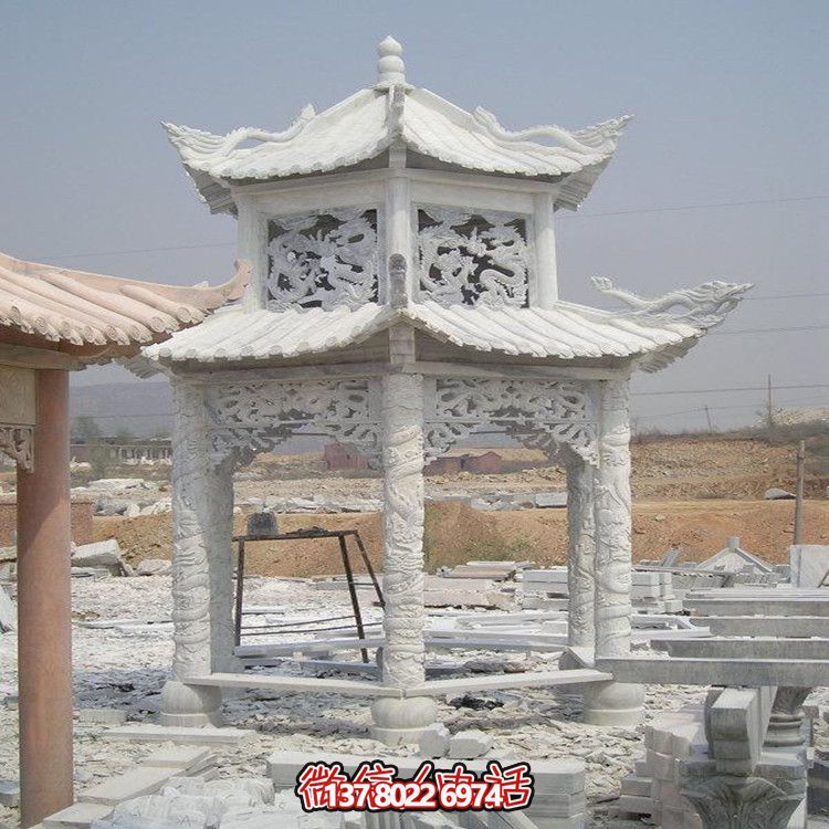 寺院戶(hù)外景觀大理石仿古雕刻龍紋涼亭雕塑