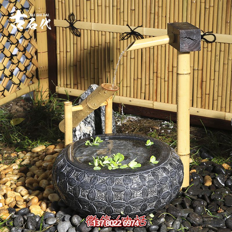 戶(hù)外魚(yú)缸景觀水槽庭院創(chuàng)意石盆缽流水?dāng)[件石槽裝飾擺件