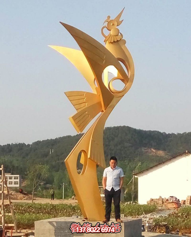 景區(qū)戶(hù)外不銹鋼噴金烤漆鳳凰雕塑 景區(qū)戶(hù)外不銹鋼噴金烤漆鳳凰雕塑