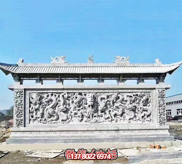 企業(yè)門口處擺放大理石九龍壁雕塑 企業(yè)門口處擺放大理石九龍壁雕塑