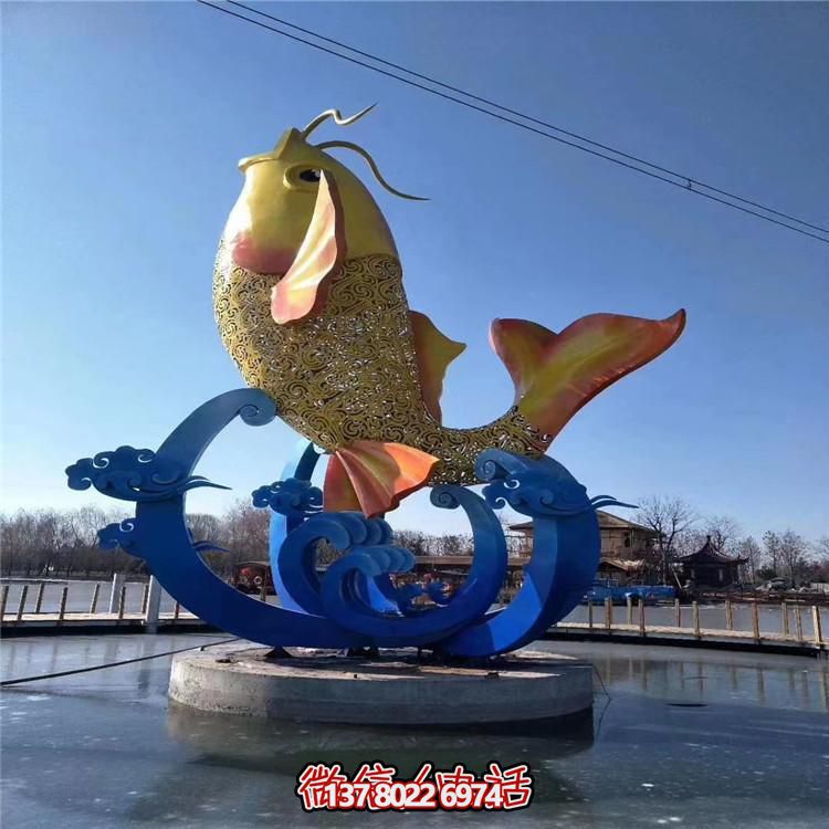 戶外廣場(chǎng)大型水景不銹鋼彩繪園林景觀鯉魚(yú)擺件
