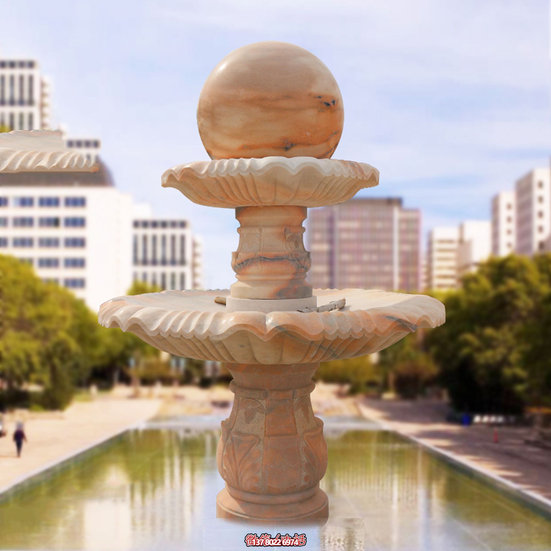 小區(qū)花園水池擺放晚霞紅風水球雕塑 小區(qū)花園水池擺放晚霞紅風水球雕塑