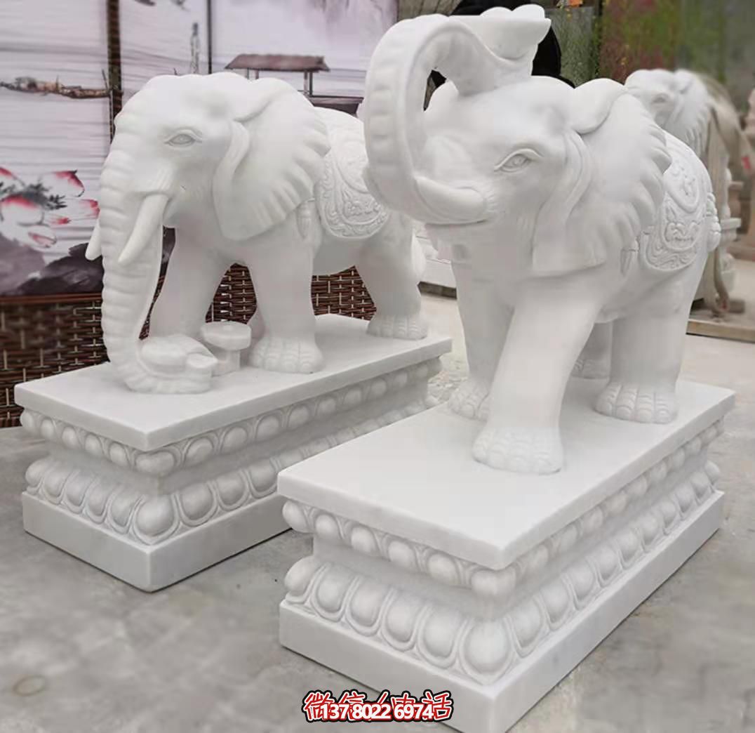 戶外庭院漢白玉石雕大象雕塑 戶外庭院漢白玉石雕大象雕塑