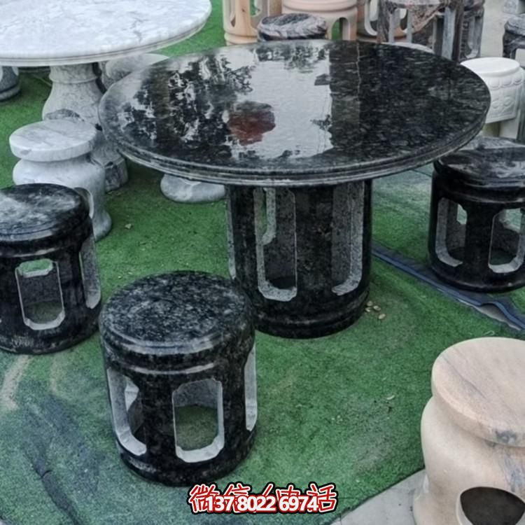 天然大理石銀河灰圓桌花園別墅庭院家用戶(hù)外石桌凳擺件