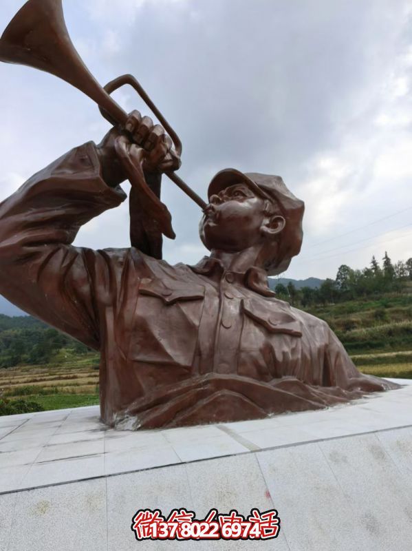 純銅鑄造吹號紅軍雕塑 純銅鑄造吹號紅軍雕塑